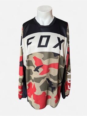Fox Men's Long Sleeve Camo Motocross Jersey - Red/Olive/Black